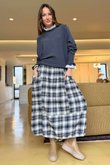 Roberta Plaid Brushed Cotton Balloon Hem Skirt Shadow